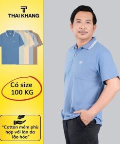 Áo thun nam trung niên Thái Khang form rộng vải coton mềm có cổ có túi ATHUN12